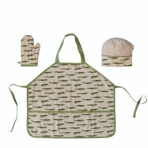 NEW Creative Co-Op Mini Chef Set in Green Alligator Print, 3 pcs, NWT